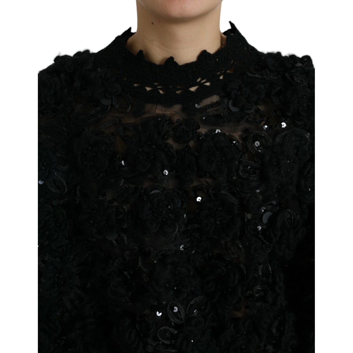 Dolce & Gabbana Black Sequined Embellished Pullover Sweater Dolce & Gabbana