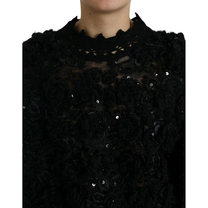 Dolce & Gabbana Black Sequined Embellished Pullover Sweater Dolce & Gabbana