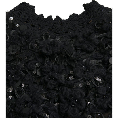Dolce & Gabbana Black Sequined Embellished Pullover Sweater Dolce & Gabbana