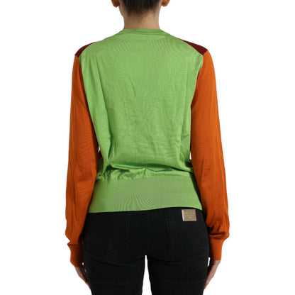 Dolce & Gabbana Multicolor Cardigan Color Block Silk Crewneck Sweater Dolce & Gabbana