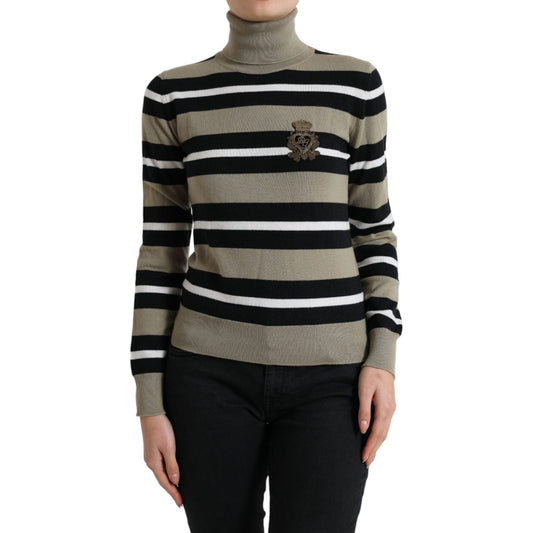 Dolce & Gabbana Multicolor Stripes Logo Turtle Neck Pullover Sweater Dolce & Gabbana