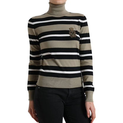 Dolce & Gabbana Multicolor Stripes Logo Turtle Neck Pullover Sweater Dolce & Gabbana
