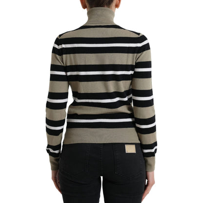 Dolce & Gabbana Multicolor Stripes Logo Turtle Neck Pullover Sweater Dolce & Gabbana