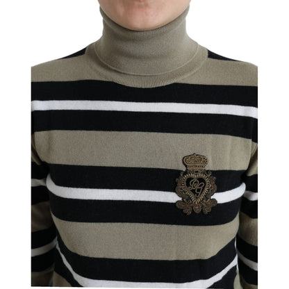 Dolce & Gabbana Multicolor Stripes Logo Turtle Neck Pullover Sweater Dolce & Gabbana