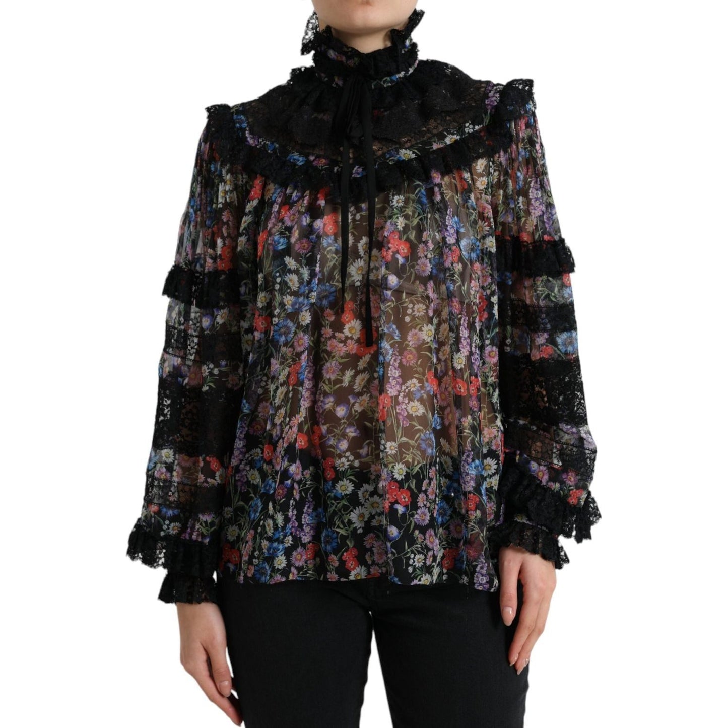 Dolce & Gabbana Black Floral Print Long Sleeves Blouse Top Dolce & Gabbana