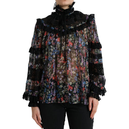 Dolce & Gabbana Black Floral Print Long Sleeves Blouse Top Dolce & Gabbana