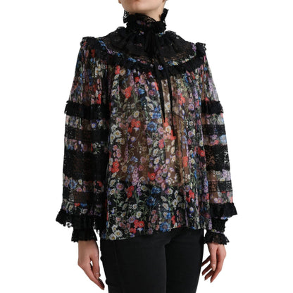 Dolce & Gabbana Black Floral Print Long Sleeves Blouse Top Dolce & Gabbana