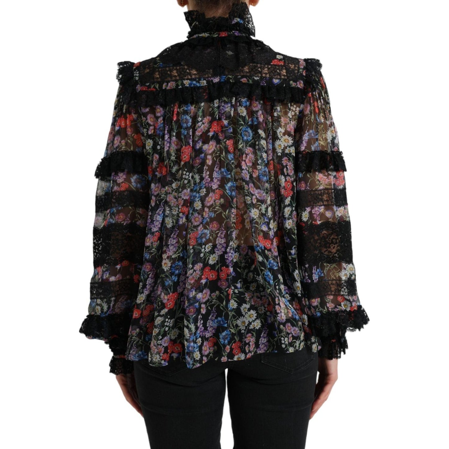 Dolce & Gabbana Black Floral Print Long Sleeves Blouse Top Dolce & Gabbana