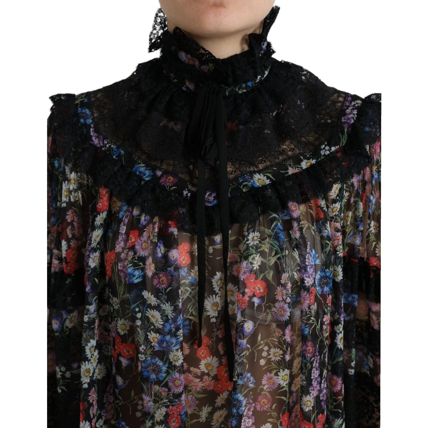 Dolce & Gabbana Black Floral Print Long Sleeves Blouse Top Dolce & Gabbana