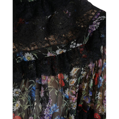 Dolce & Gabbana Black Floral Print Long Sleeves Blouse Top Dolce & Gabbana