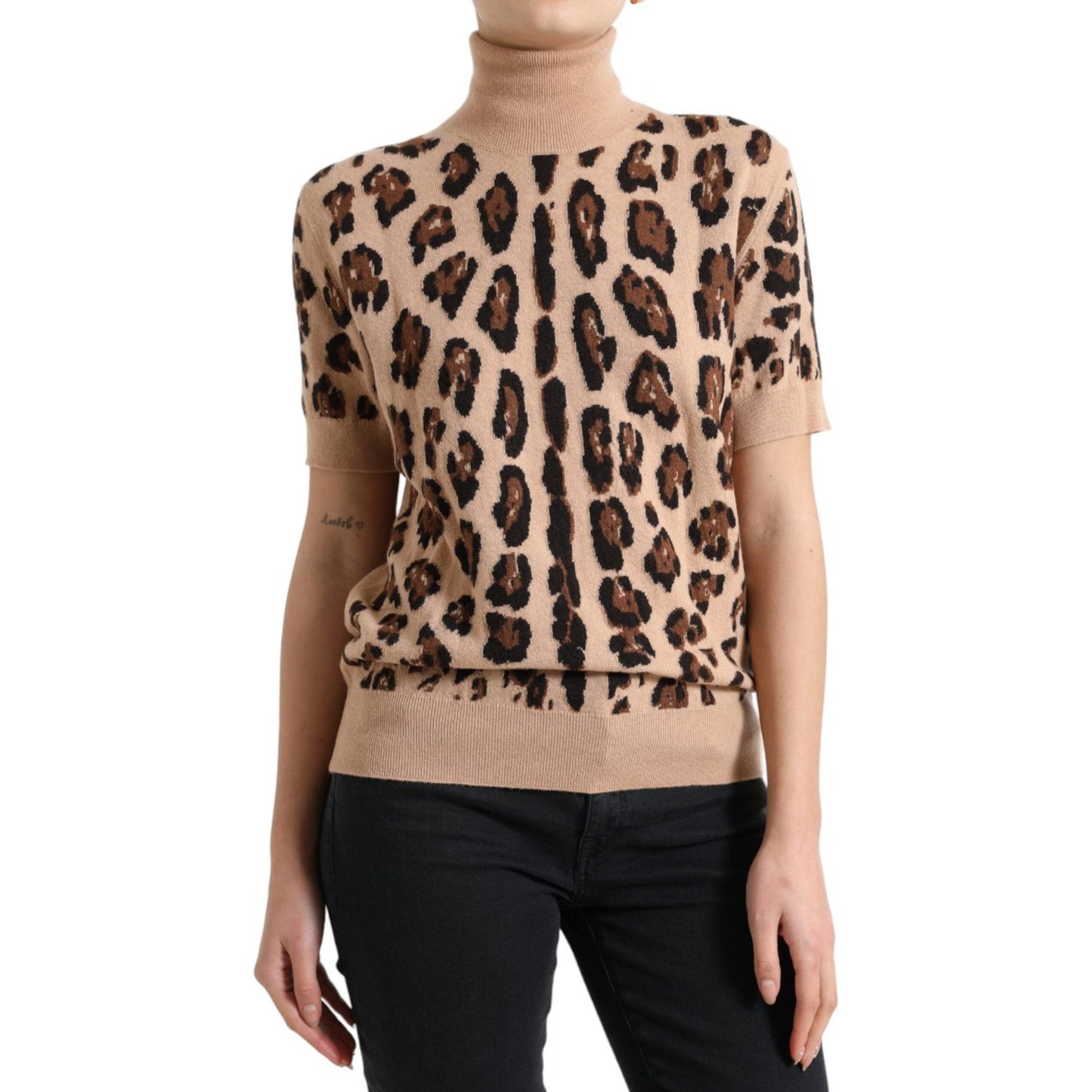 Dolce & Gabbana Beige Leopard Print Wool Turtleneck Top Dolce & Gabbana