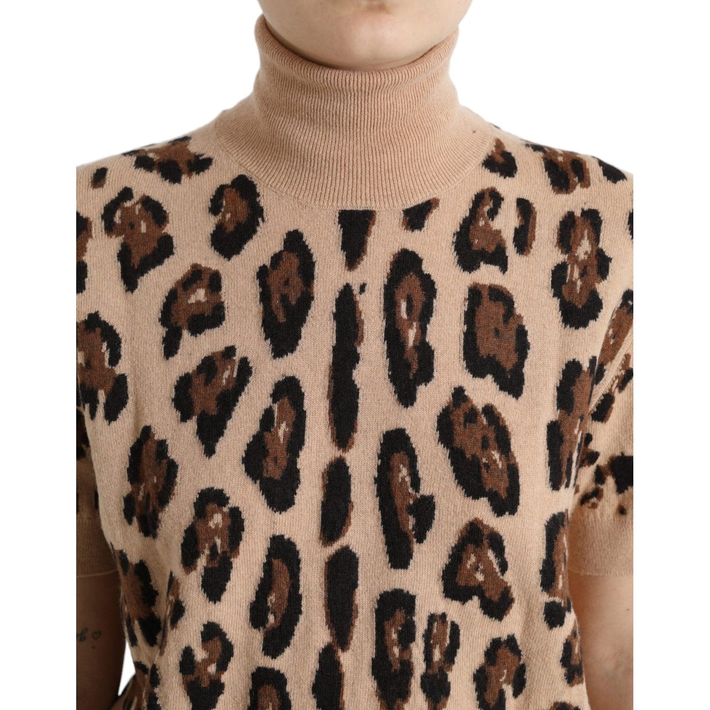 Dolce & Gabbana Beige Leopard Print Wool Turtleneck Top Dolce & Gabbana