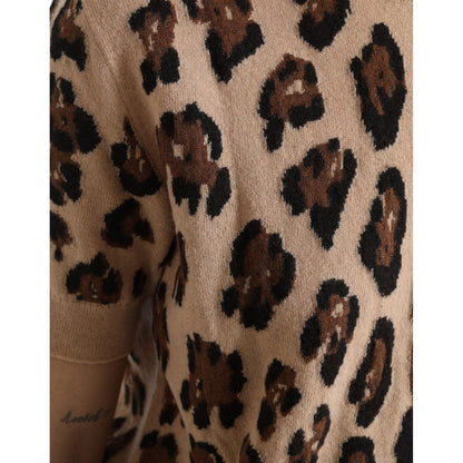 Dolce & Gabbana Beige Leopard Print Wool Turtleneck Top Dolce & Gabbana