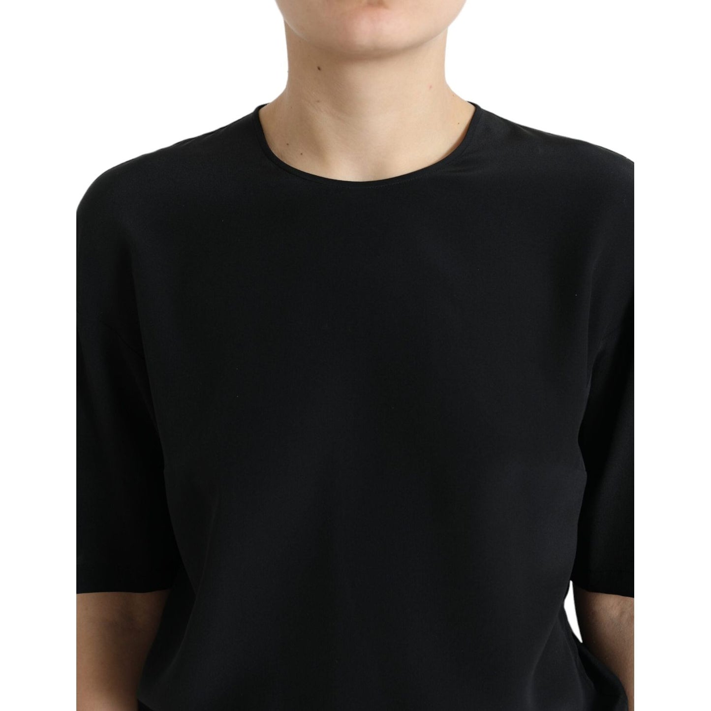 Dolce & Gabbana Black Silk Round Neck Short Sleeve Blouse Top Dolce & Gabbana