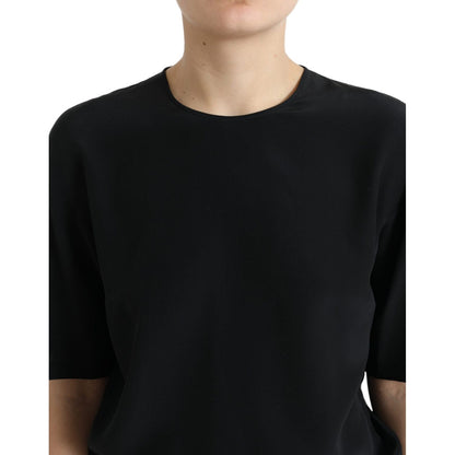 Dolce & Gabbana Black Silk Round Neck Short Sleeve Blouse Top Dolce & Gabbana