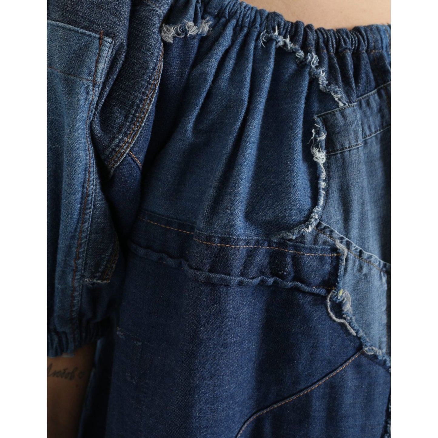 Dolce & Gabbana Blue Patchwork Short Sleeves Denim Blouse Top Dolce & Gabbana