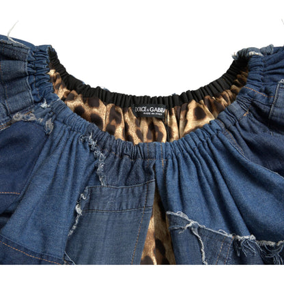 Dolce & Gabbana Blue Patchwork Short Sleeves Denim Blouse Top Dolce & Gabbana