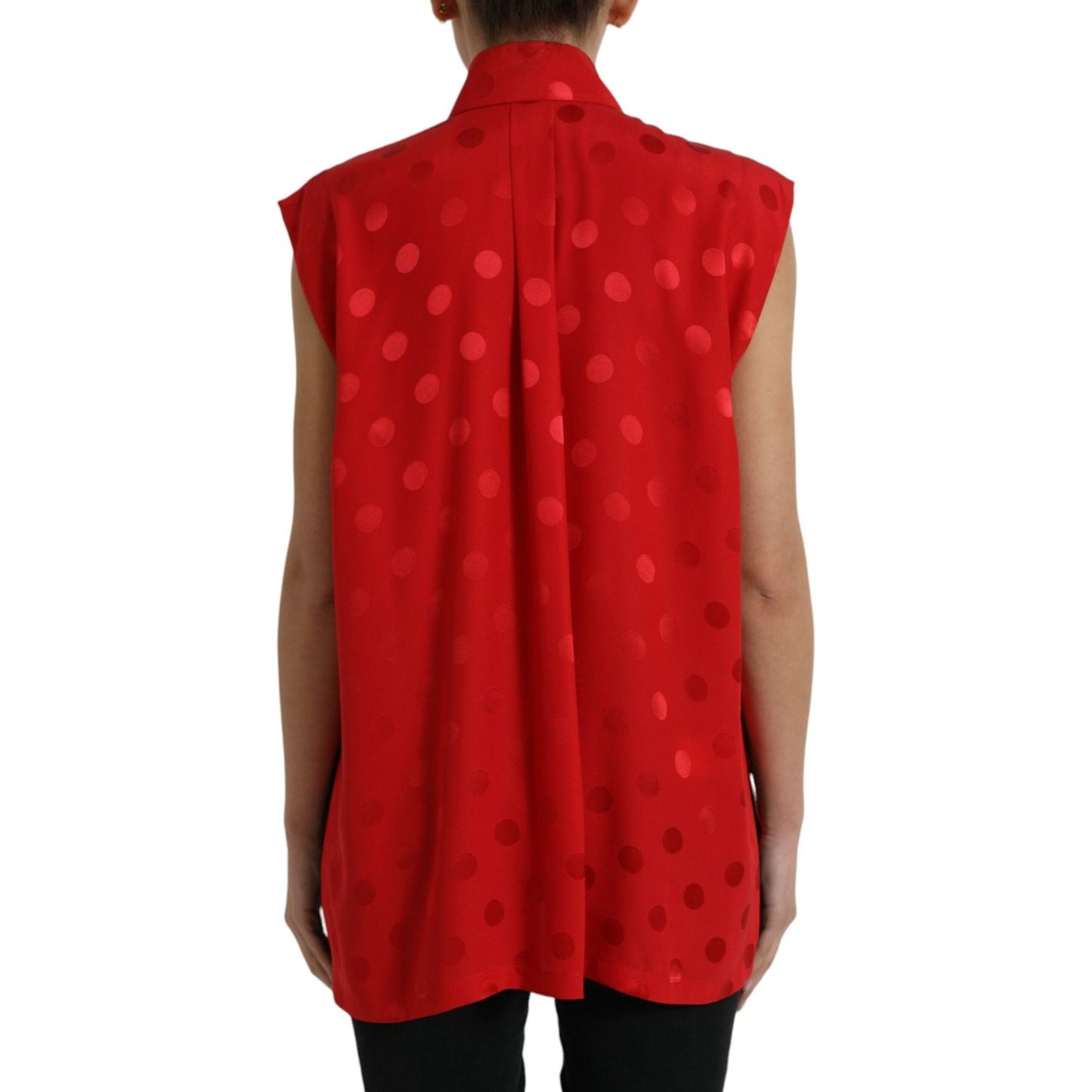 Dolce & Gabbana Red Polka Dot Sleeveless Collared Blouse Top Dolce & Gabbana