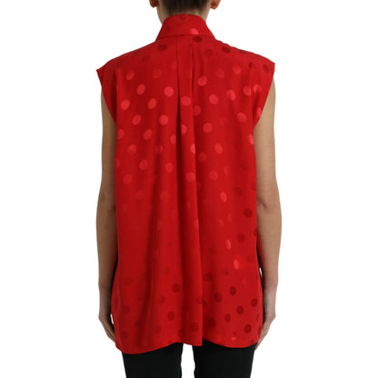 Dolce & Gabbana Red Polka Dot Sleeveless Collared Blouse Top Dolce & Gabbana