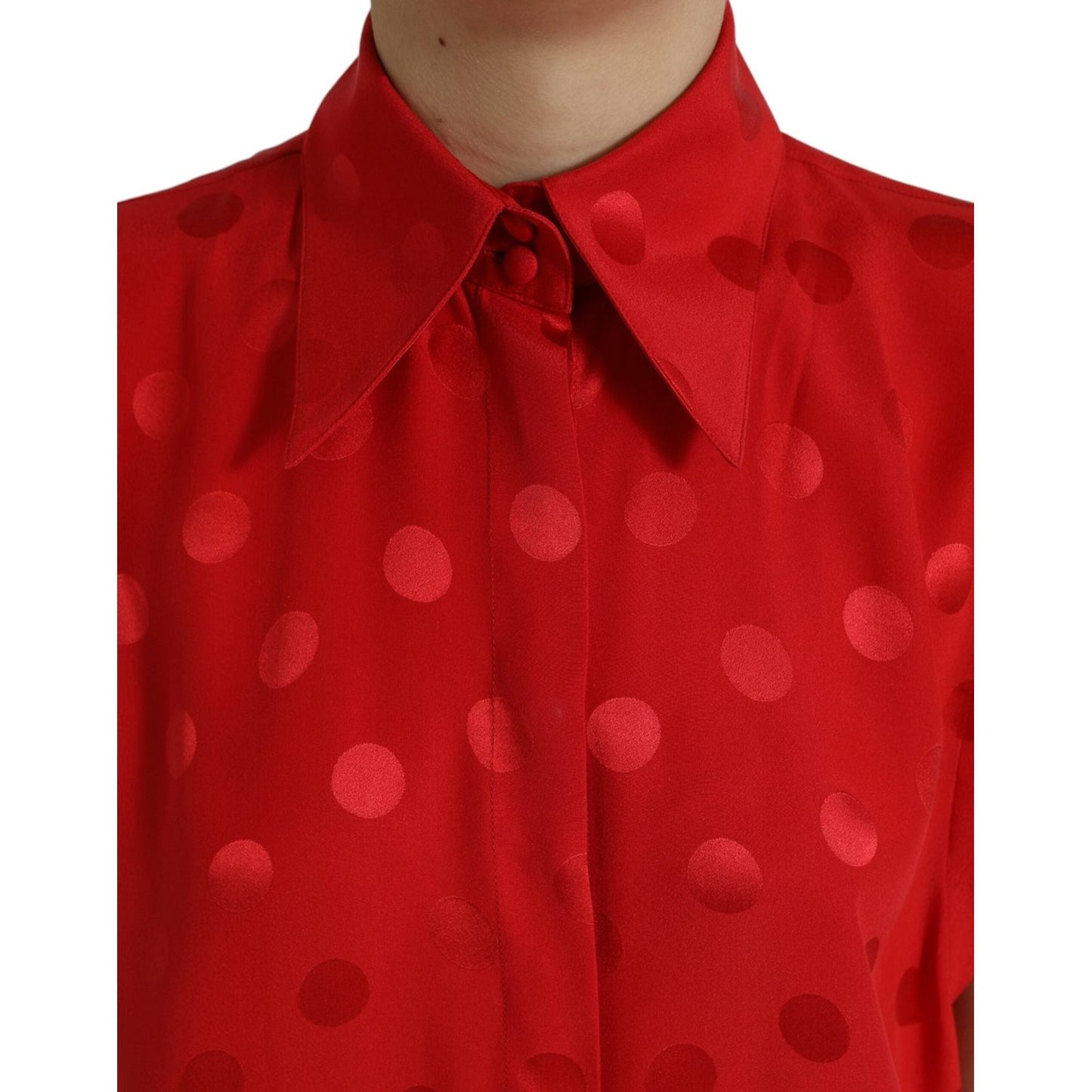 Dolce & Gabbana Red Polka Dot Sleeveless Collared Blouse Top Dolce & Gabbana