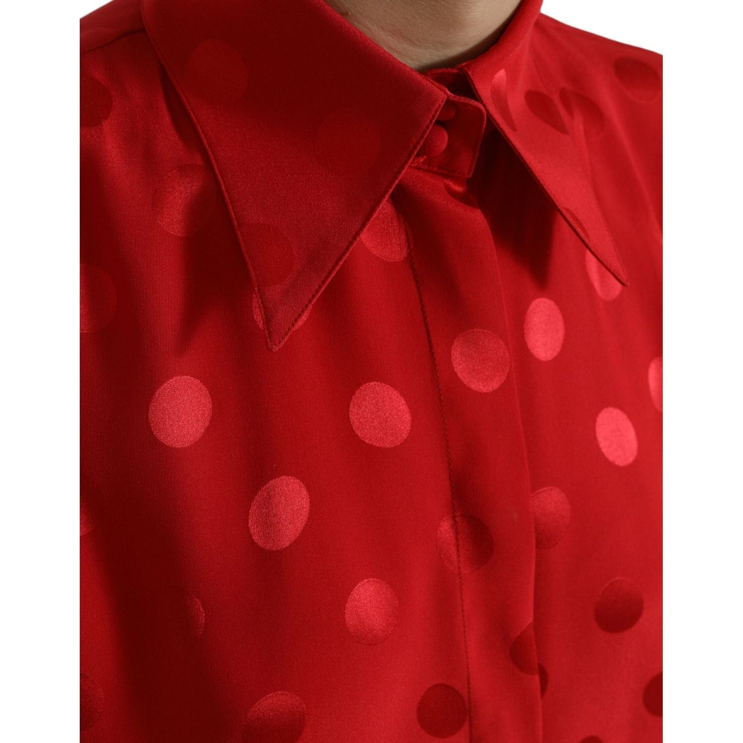 Dolce & Gabbana Red Polka Dot Sleeveless Collared Blouse Top Dolce & Gabbana