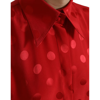 Dolce & Gabbana Red Polka Dot Sleeveless Collared Blouse Top Dolce & Gabbana