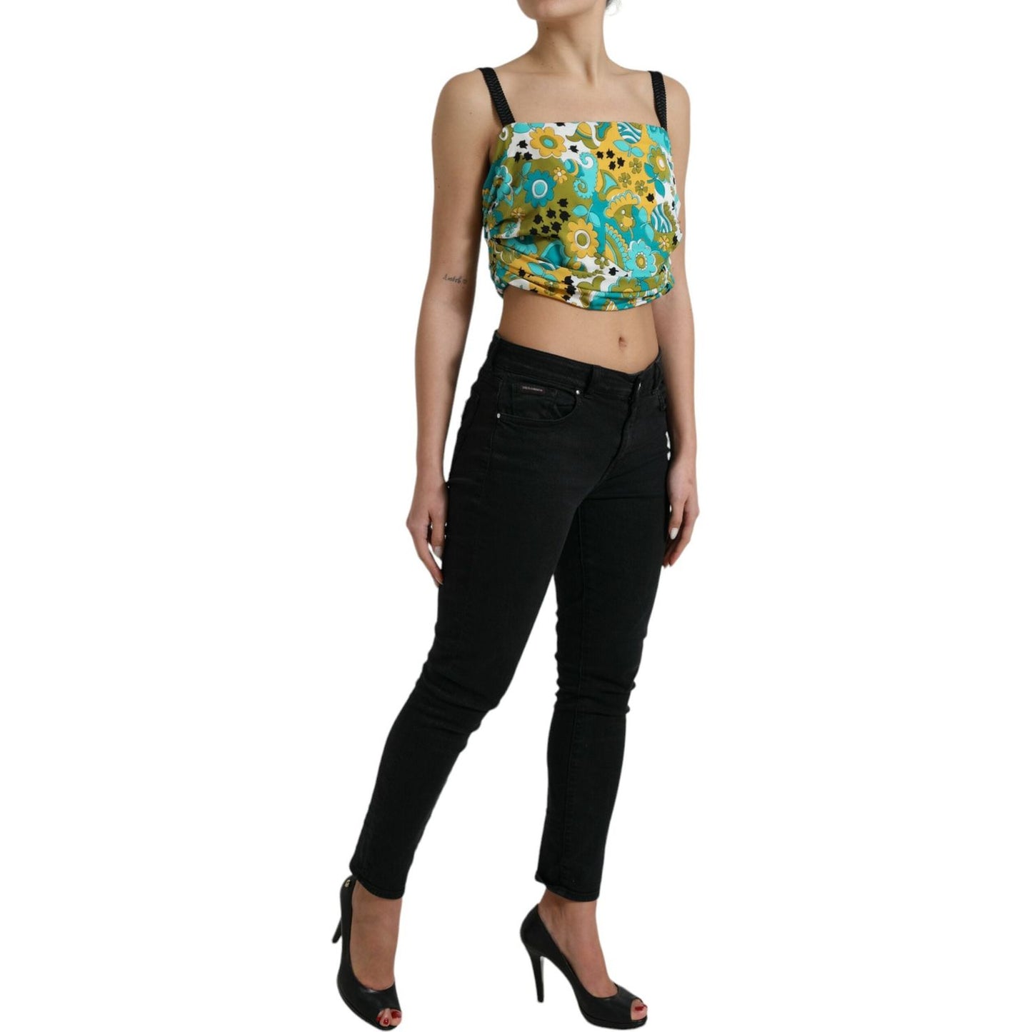 Dolce & Gabbana Multicolor Floral Sleeveless Cropped Top Dolce & Gabbana