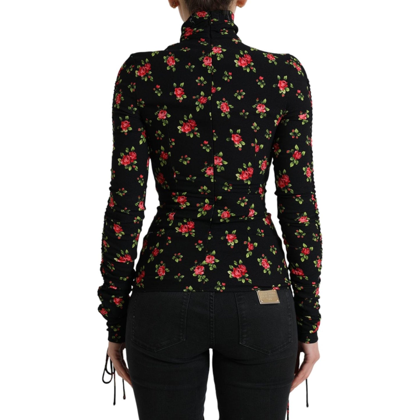 Dolce & Gabbana Black Rose Print Turtle Neck Blouse Top Dolce & Gabbana