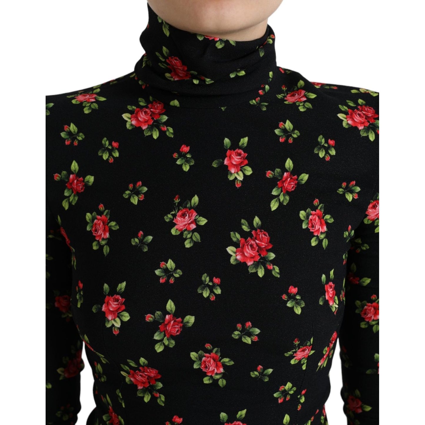 Dolce & Gabbana Black Rose Print Turtle Neck Blouse Top Dolce & Gabbana