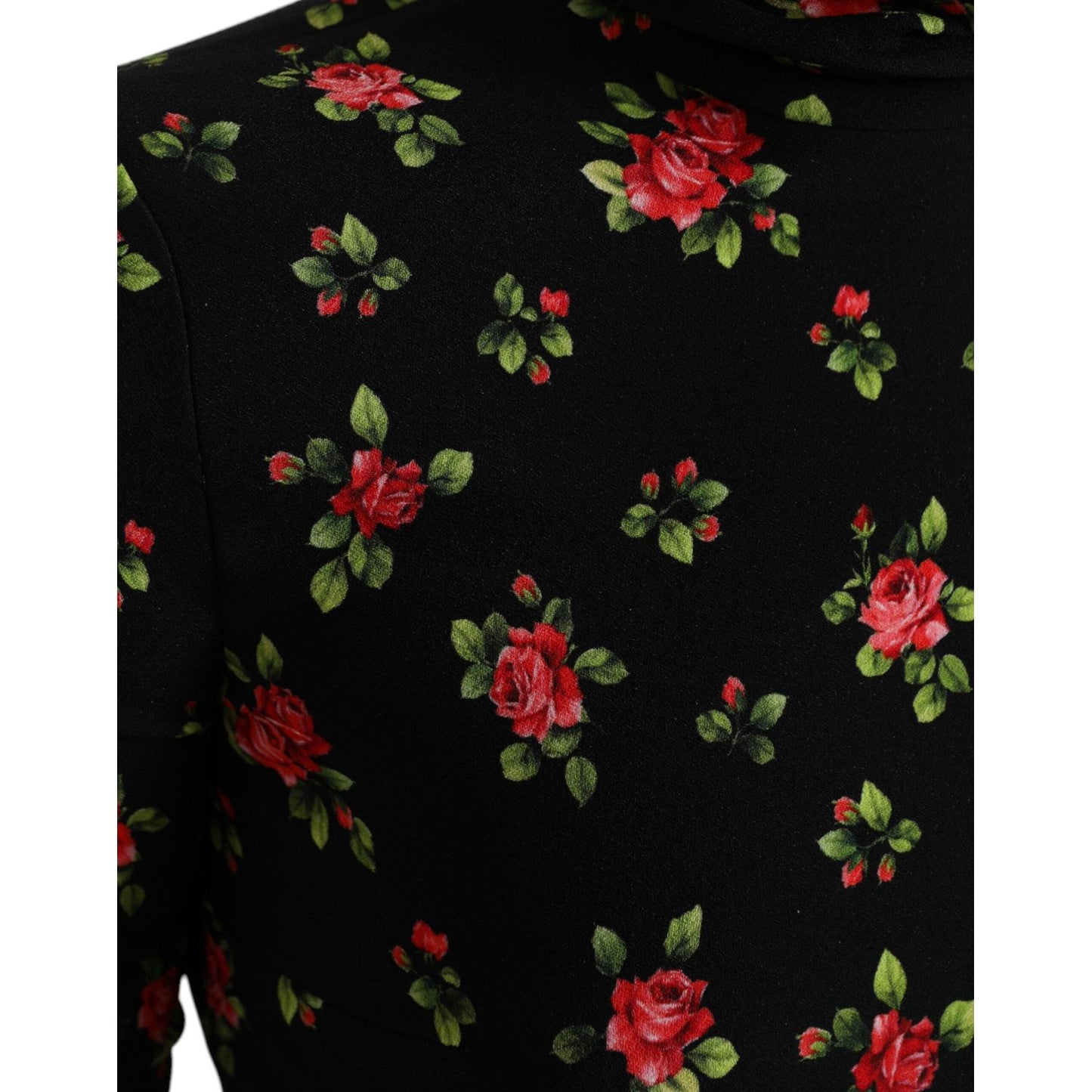 Dolce & Gabbana Black Rose Print Turtle Neck Blouse Top Dolce & Gabbana