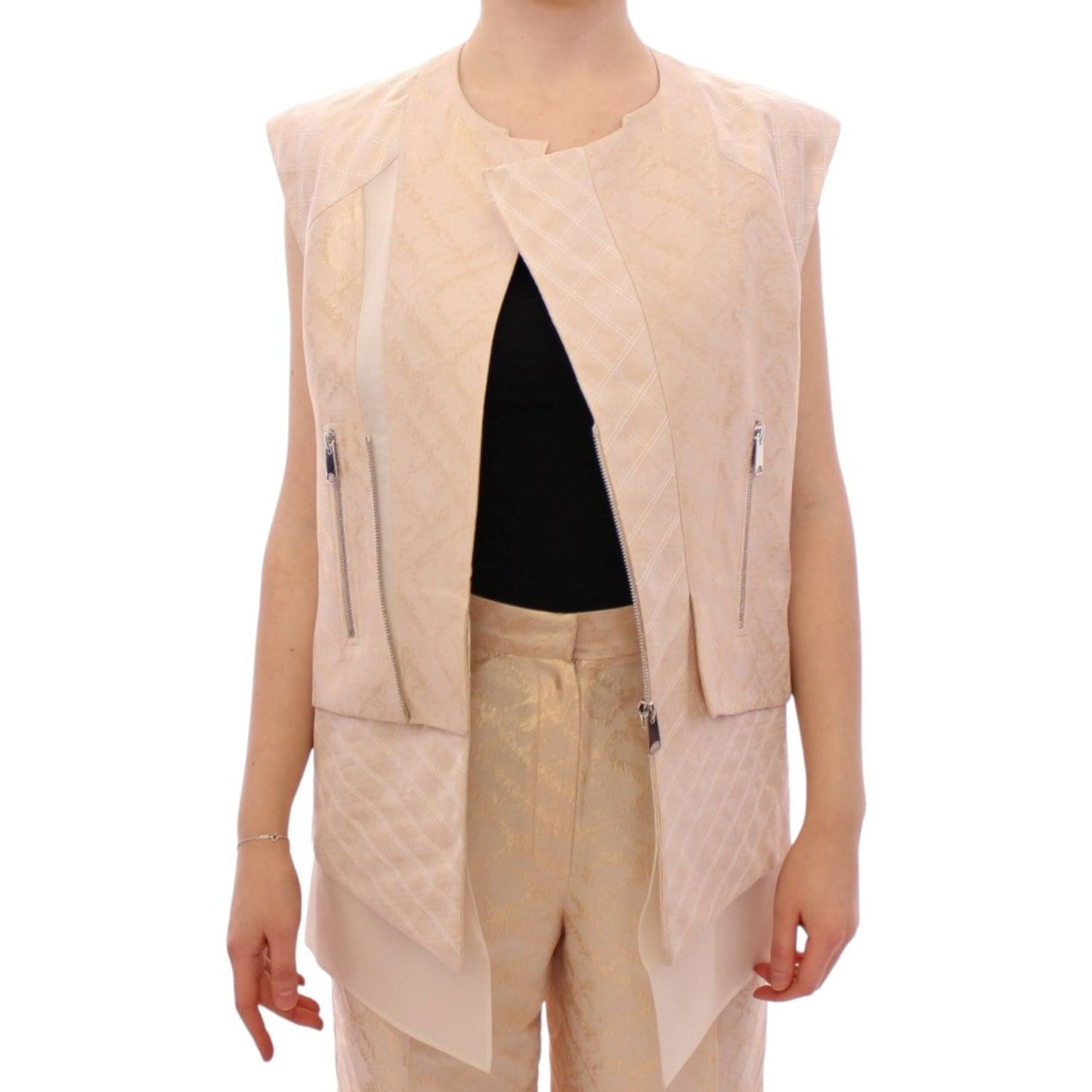 Zeyneptosun Beige brocade sleeveless jacket Coats & Jackets