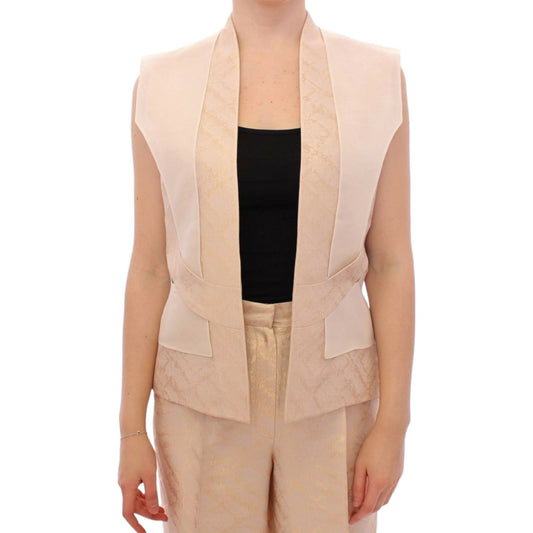 Zeyneptosun Beige brocade sleeveless jacket vest Zeyneptosun