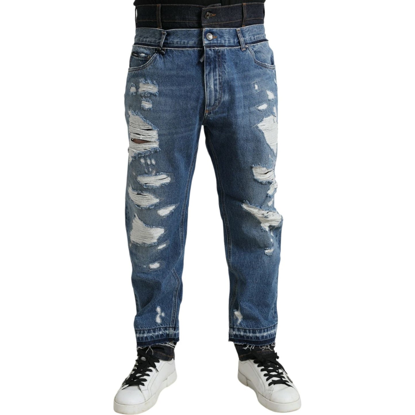 Dolce & Gabbana Blue Tattered Cotton Men Denim Jeans Dolce & Gabbana