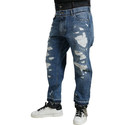 Dolce & Gabbana Blue Tattered Cotton Men Denim Jeans Dolce & Gabbana