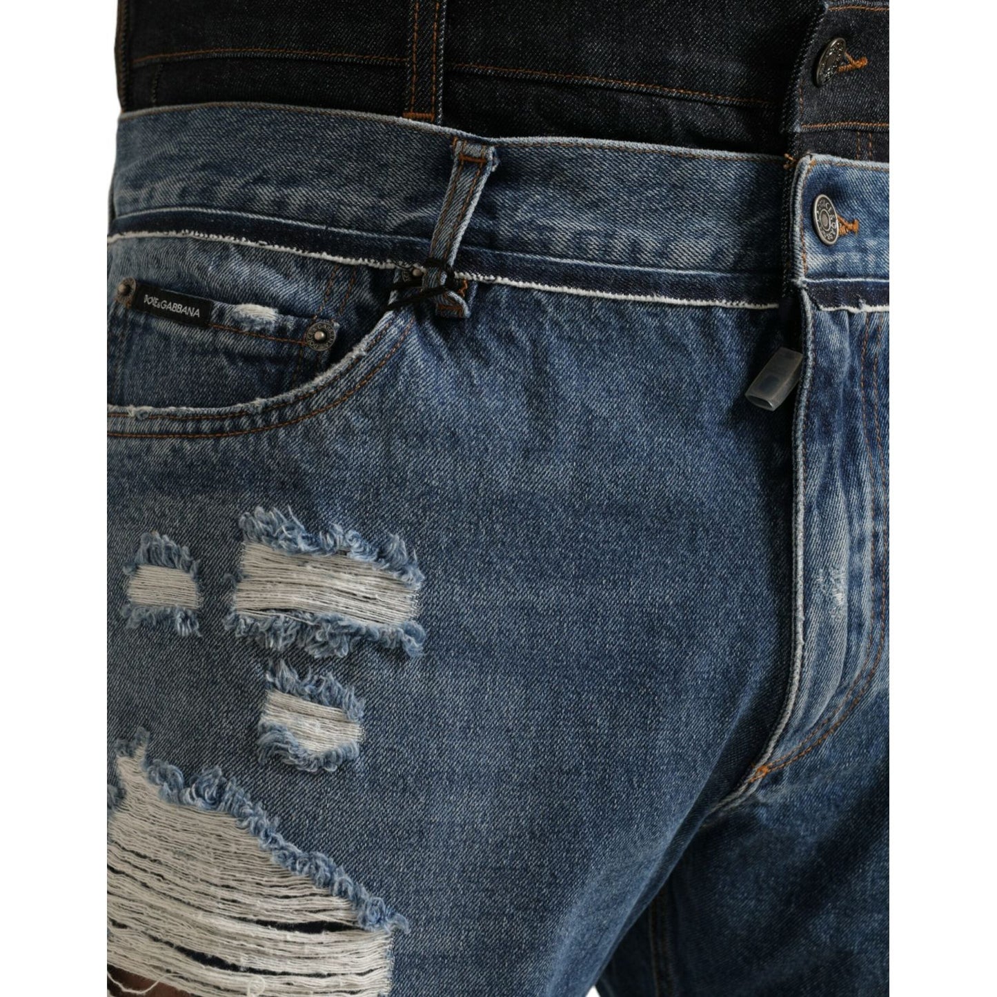 Dolce & Gabbana Blue Tattered Cotton Men Denim Jeans Dolce & Gabbana