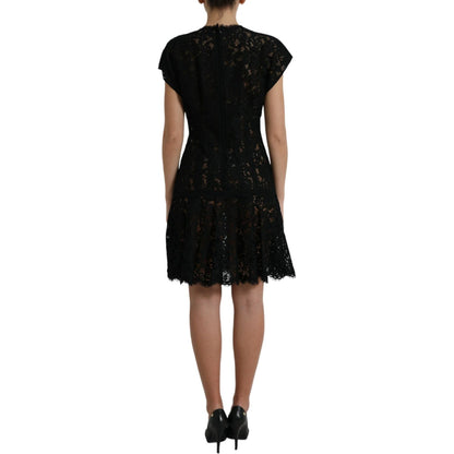 Dolce & Gabbana Black Floral Lace Cotton A-line Mini Dress