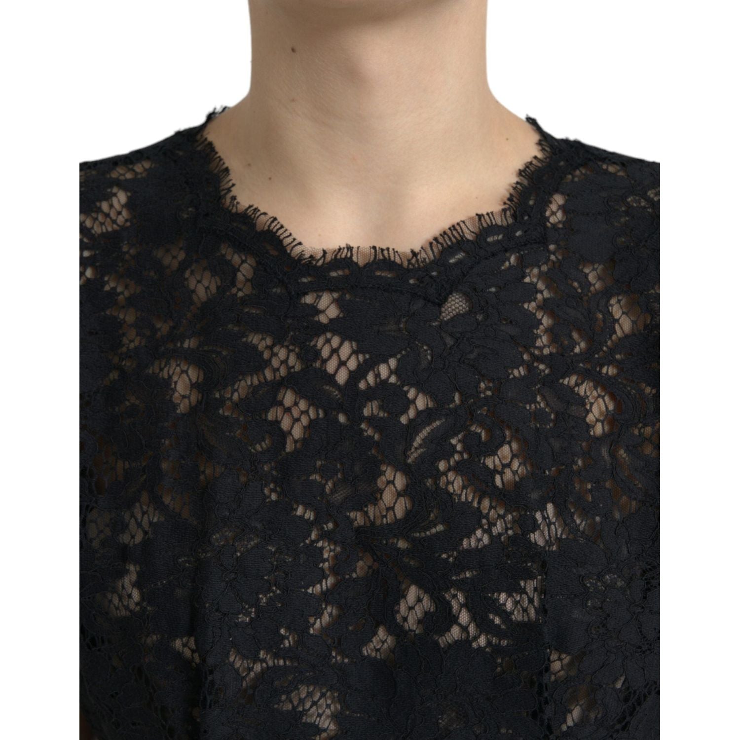 Dolce & Gabbana Black Floral Lace Cotton A-line Mini Dress