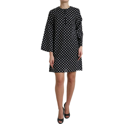 Dolce & Gabbana Black White Polka Dot Nylon Shift Mini Dress Dolce & Gabbana