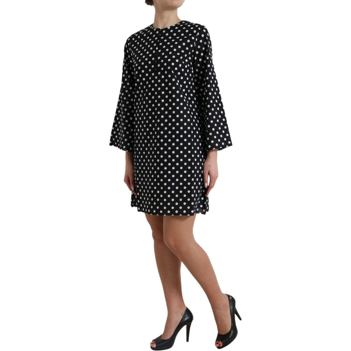 Dolce & Gabbana Black White Polka Dot Nylon Shift Mini Dress Dolce & Gabbana