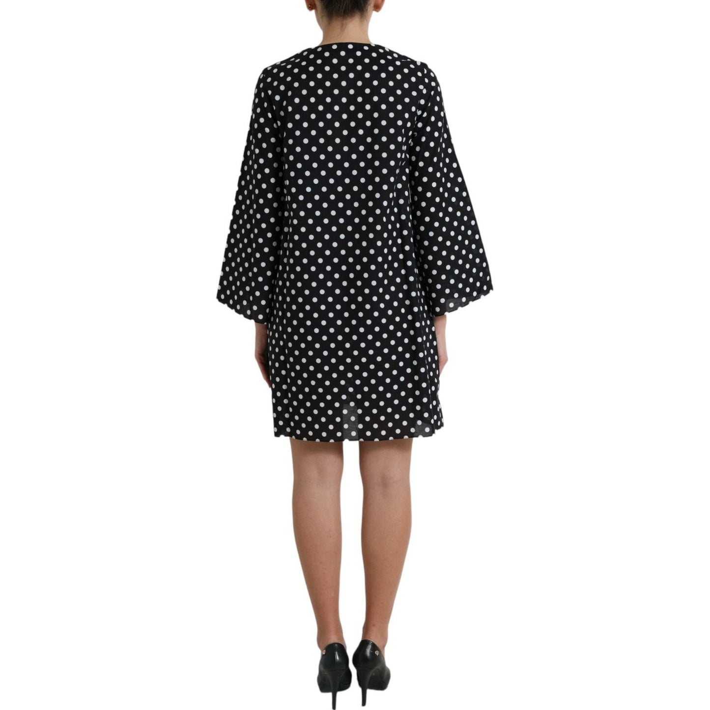 Dolce & Gabbana Black White Polka Dot Nylon Shift Mini Dress Dolce & Gabbana