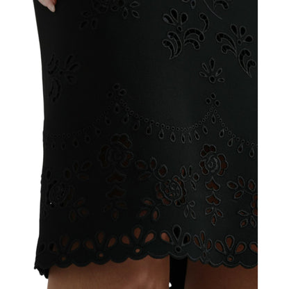 Dolce & Gabbana Black Floral Lace Viscose Bodycon Midi Dress