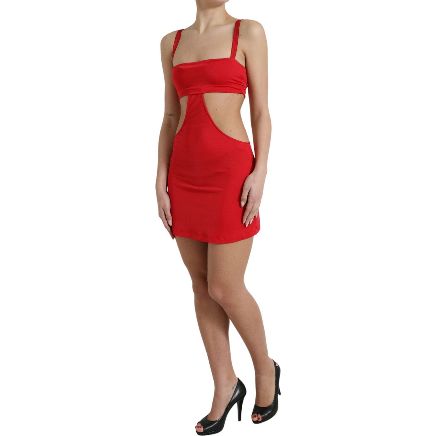 Dolce & Gabbana Red Cutout Nylon Sheath Sleeveless Mini Dress Dolce & Gabbana