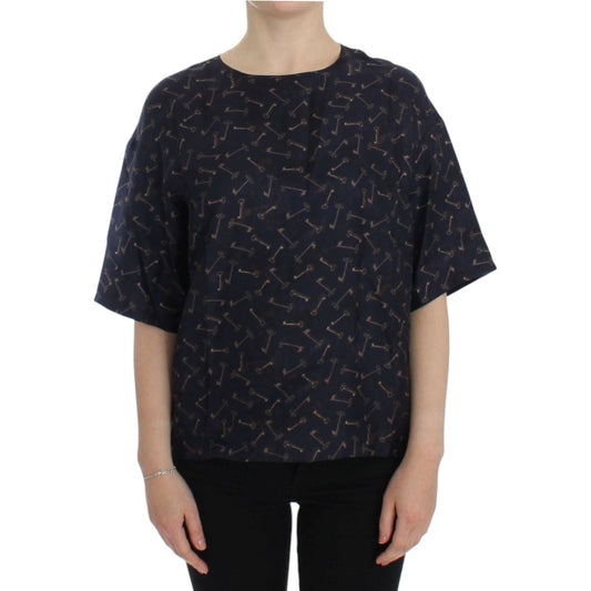 Dolce & Gabbana Blue gold key print silk blouse Dolce & Gabbana