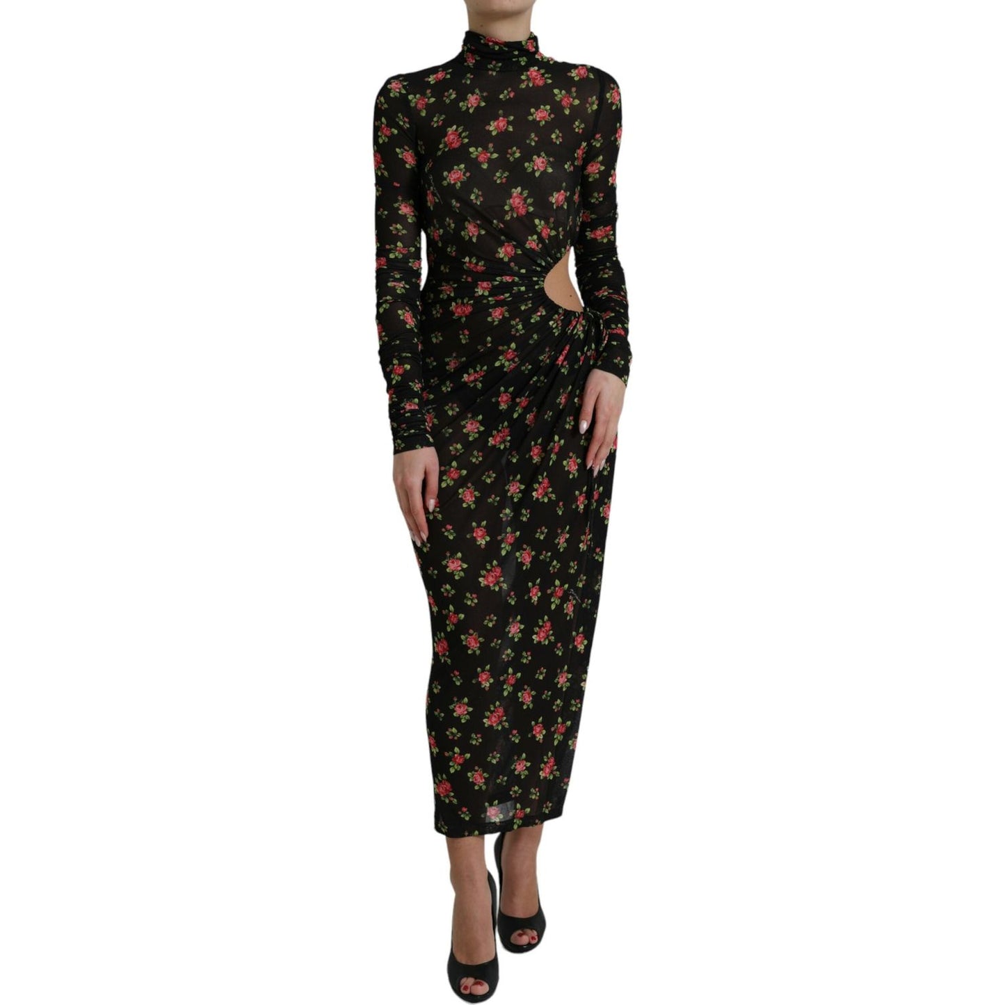 Dolce & Gabbana Black Floral Cut Out Sheath Long Maxi Dress Dolce & Gabbana