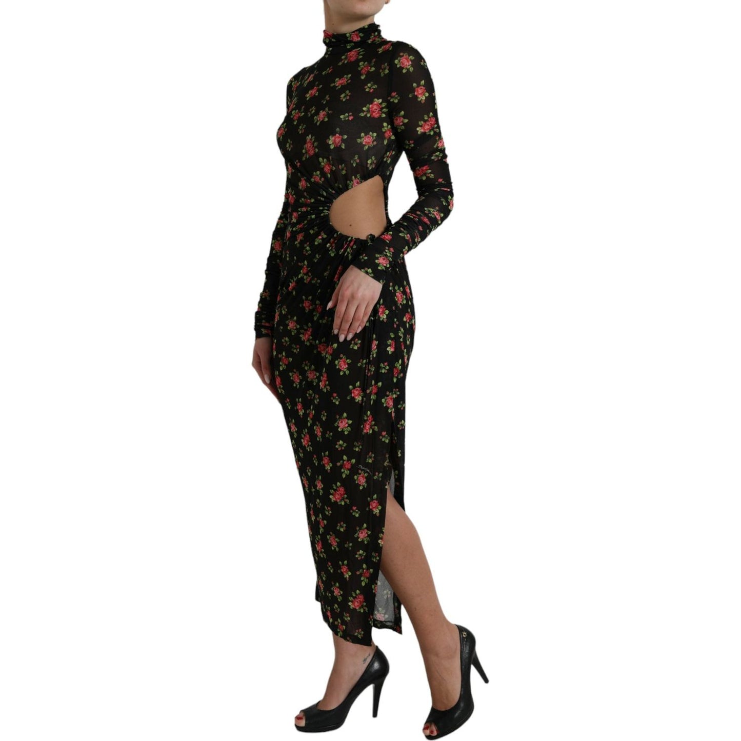 Dolce & Gabbana Black Floral Cut Out Sheath Long Maxi Dress Dolce & Gabbana