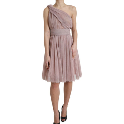 Dolce & Gabbana Pink One Shoulder Pleated Lame Tulle Dress Dolce & Gabbana