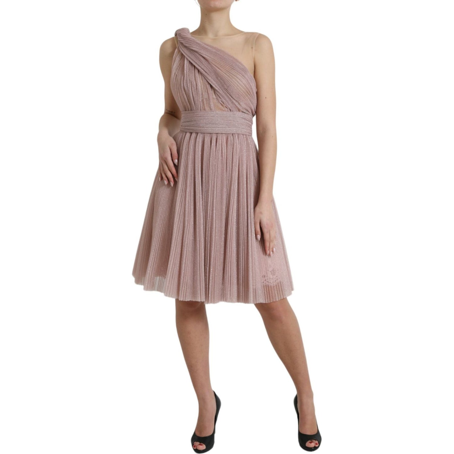 Dolce & Gabbana Pink One Shoulder Pleated Lame Tulle Dress Dolce & Gabbana