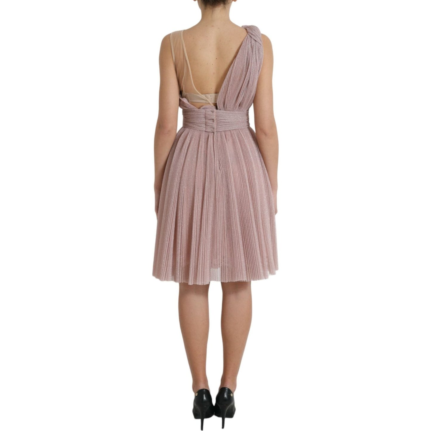 Dolce & Gabbana Pink One Shoulder Pleated Lame Tulle Dress Dolce & Gabbana