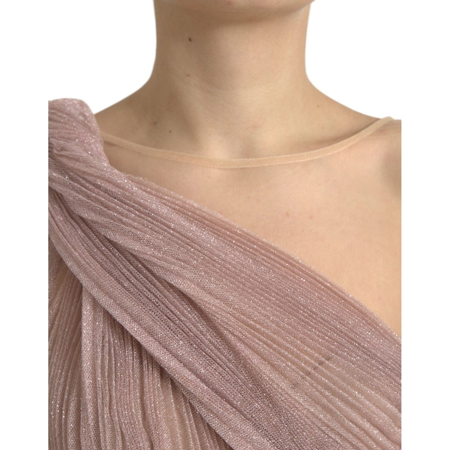 Dolce & Gabbana Pink One Shoulder Pleated Lame Tulle Dress Dolce & Gabbana