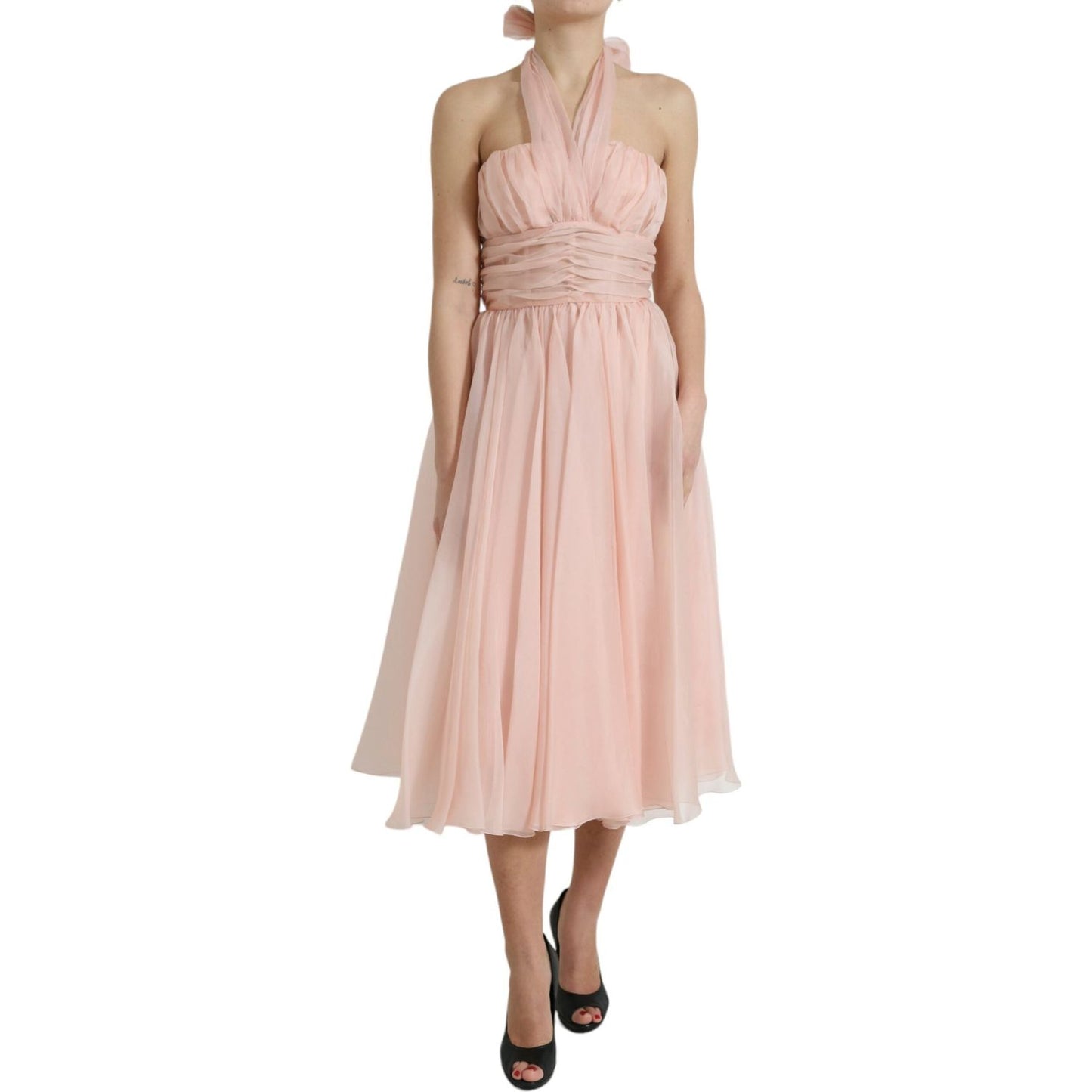 Dolce & Gabbana Pink Silk Chiffon Halter A-line Pleated Midi Dress Dolce & Gabbana